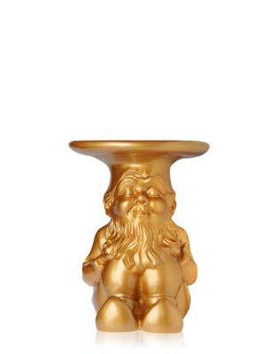 Goldener Gnom Hocker von Kartell. Dekorativer Beistelltisch in Form eines Gartenzwergs.